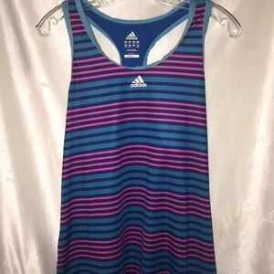 Adidas Women's Pink Blue Climalite Stripe Racerback Athletic Tank Top L/XL